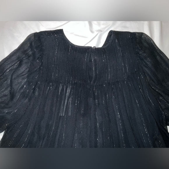 Unsubscribed black pintuck silk blouse with silver metallic accents - size 4/NWT - Picture 13 of 15